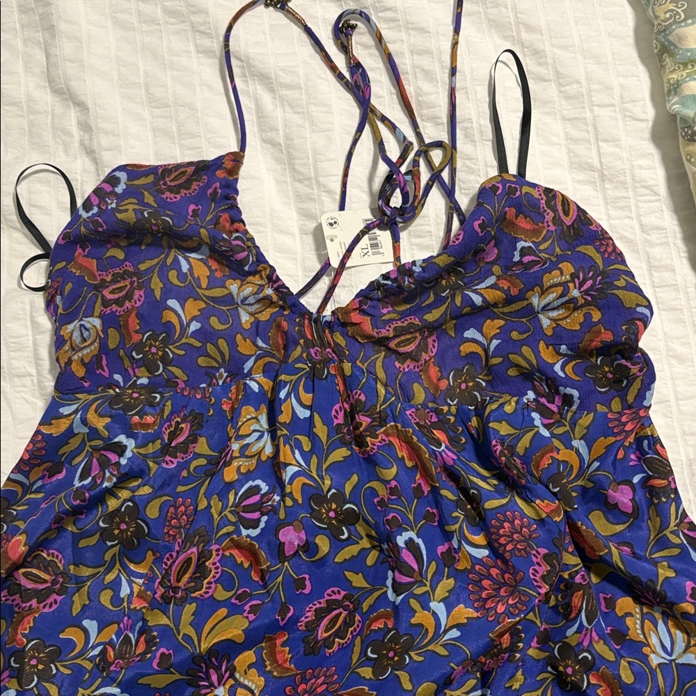Free People Pixie Floral Print V-Neck Sleeveless Tie Open Back Tunic NWT size XL - Picture 7 of 9
